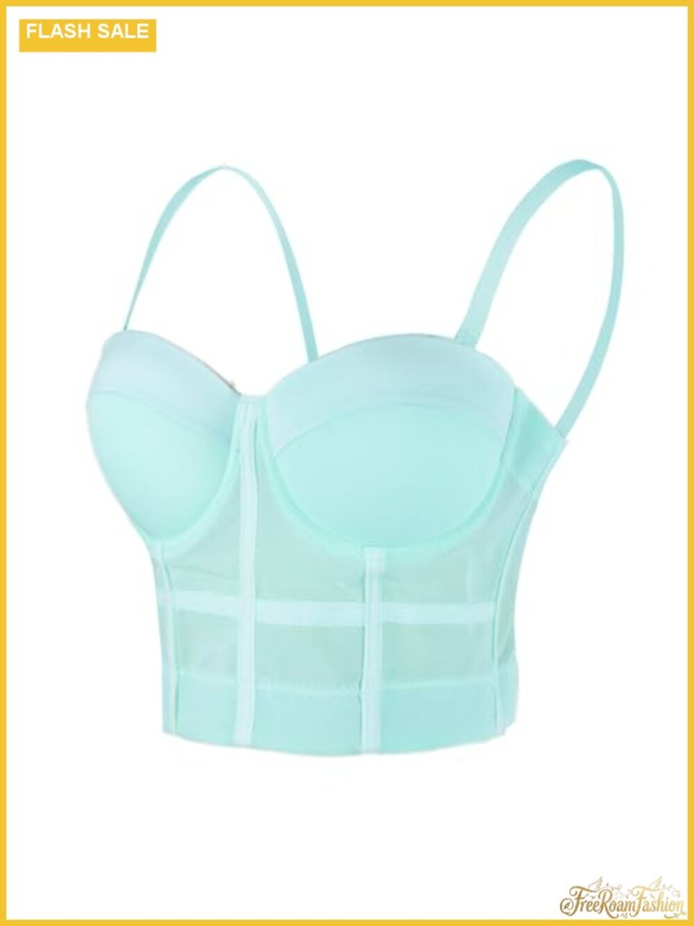 Women's Mesh Bustier Crop Top Push Up Corset Padded Bra Strapless